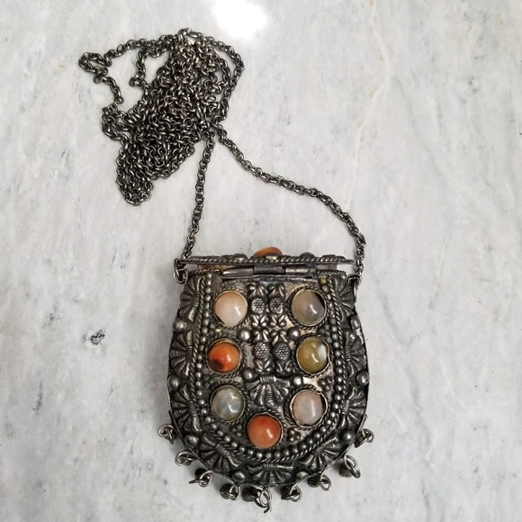 Jewelry - Tibetan snuff box long chain necklace jeweled boho